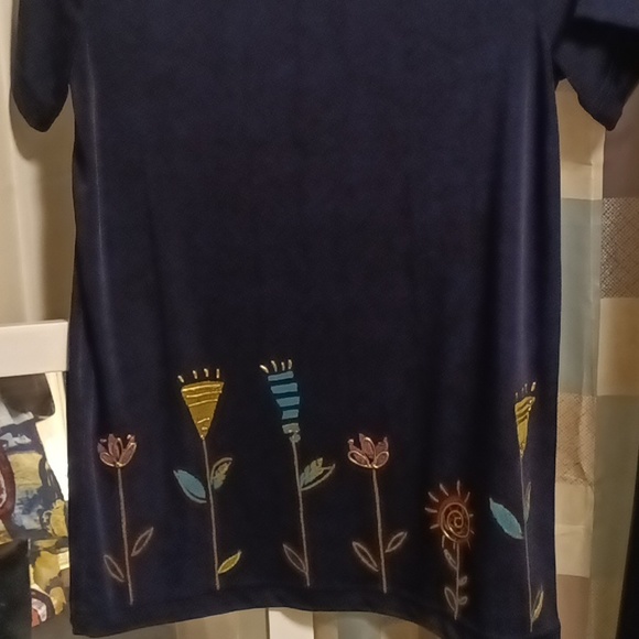 CoConut BAY navy 2-pc pantsuit w metallic floral embroidered designs Size Small - Picture 9 of 14